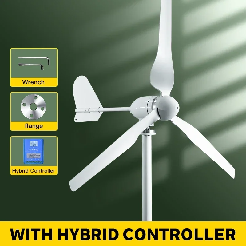 Windgenerator – Windturbine – Duurzame Energie – Elektriciteitsgenerator – Roestvast Stalen As - 2KW Hybride Regelaar - 48V