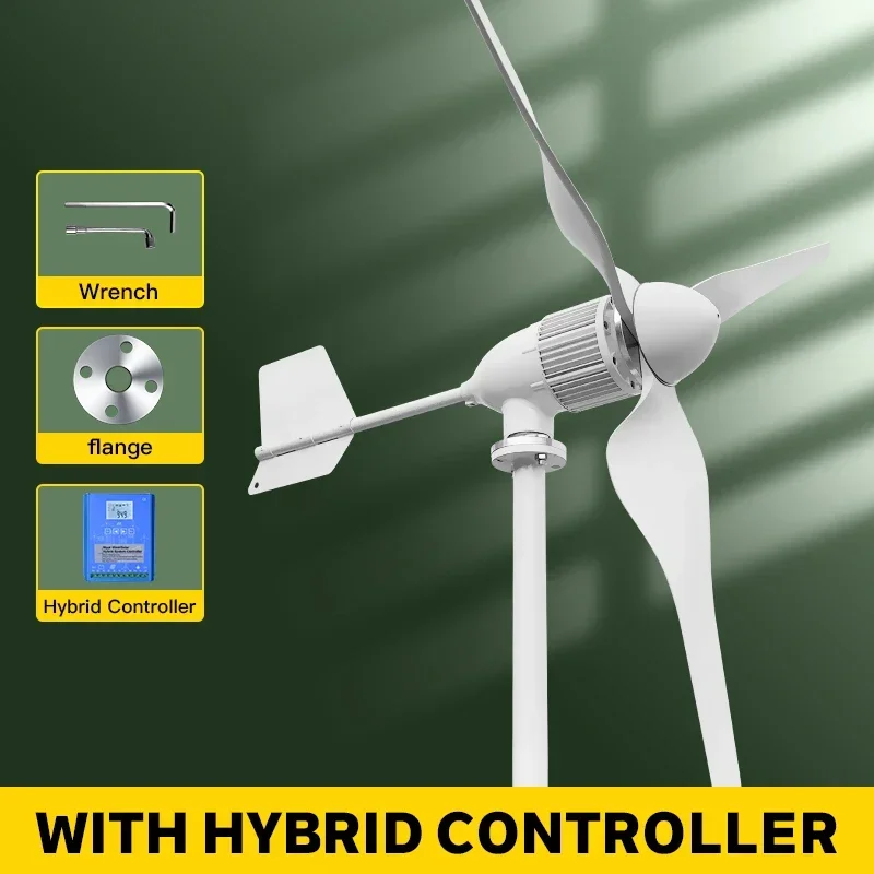 Windgenerator – Windturbine – Duurzame Energie – Elektriciteitsgenerator – 5000W Vermogen – Roestvast Stalen As - Hybride Regelaar - 24V