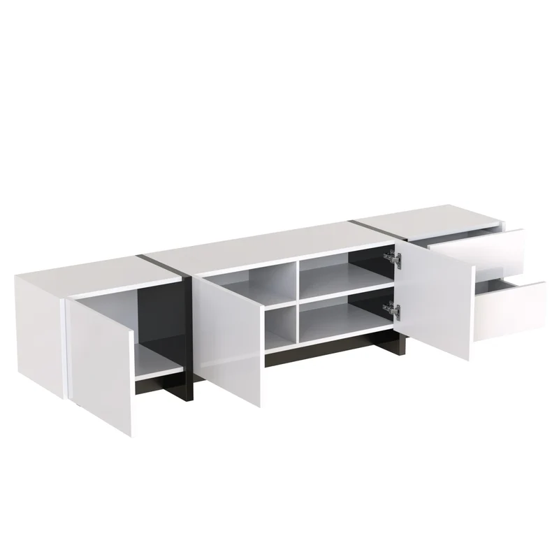 TV-Kast – Tv-Meubel – Mediameubel – Opbergkast – Zwart-Wit – 190 Cm Breedte – Glanzende Afwerking