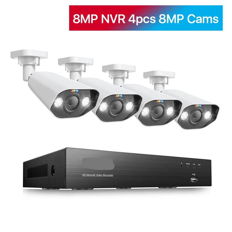 4K Beveiligingssysteem – IP Camera Systeem – Ultra HD Beveiliging – Nachtzicht Camera – PoE Installatie - 4 Stuks - 8MP camera – Ingebouwde HDD: Geen