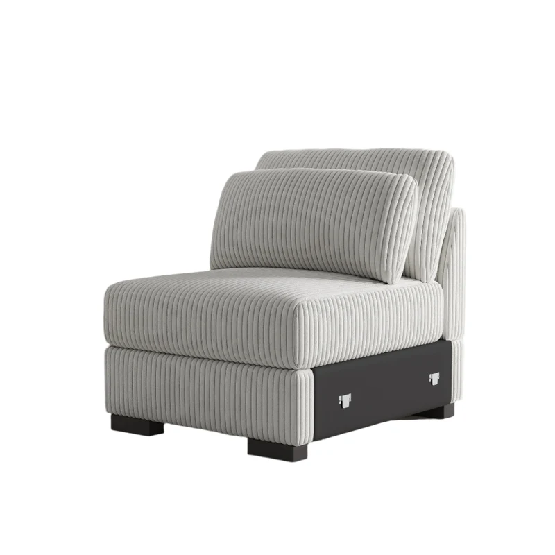 Modulaire Eénzitsbank – Loungestoel – Zitzak – Sessel – Corduroy Stof – Houten Poten – Verstelbare Hoofdsteun - 74 x 88 x 85 cm - Donkergrijs