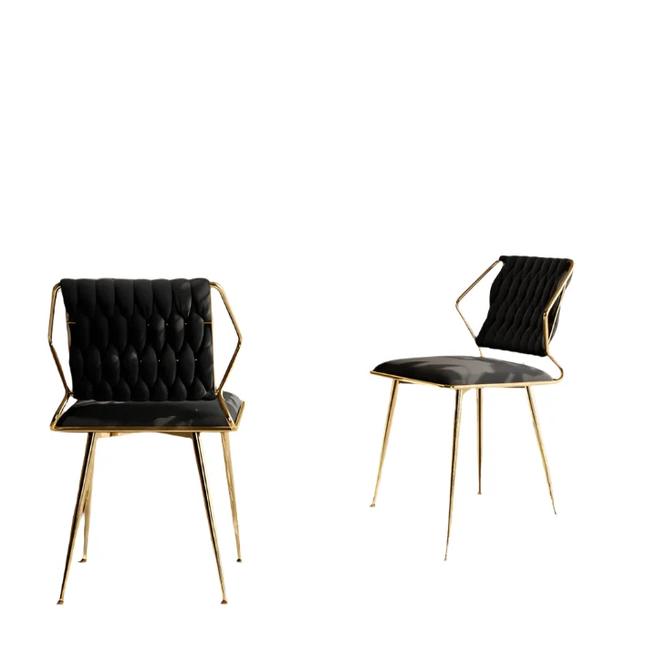 Eetkamerstoelen – Set van 2 - Velvet Stoelen – Design Stoelen – Comfortabele Stoelen – Ergonomisch Ontwerp – Metalen Poot – Goudkleurig - 44 x 43 x 77.5 cm - Zwart