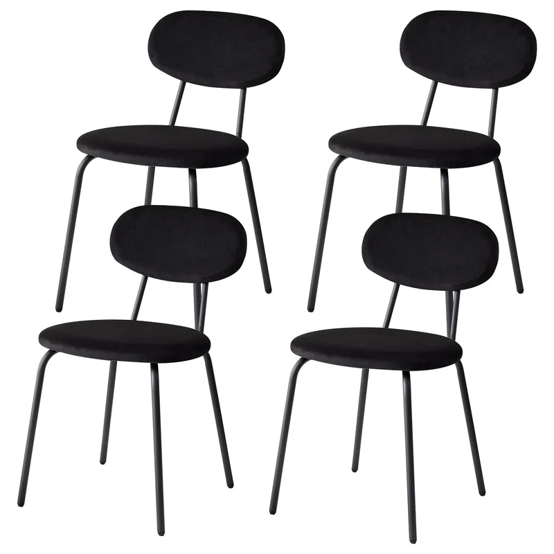 Scandinavische Eetkamerstoelen – Set van 4 Stoelen – Velours Stoelen – Stapelbare Stoelen – Metalen Poten – Ergonomisch Design – Geluiddempend - 42 x 45 x 78 cm - Zwart