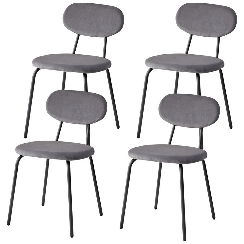 Scandinavische Eetkamerstoelen – Set van 4 Stoelen – Velours Stoelen – Stapelbare Stoelen – Metalen Poten – Ergonomisch Design – Geluiddempend - 42 x 45 x 78 cm - Grijs