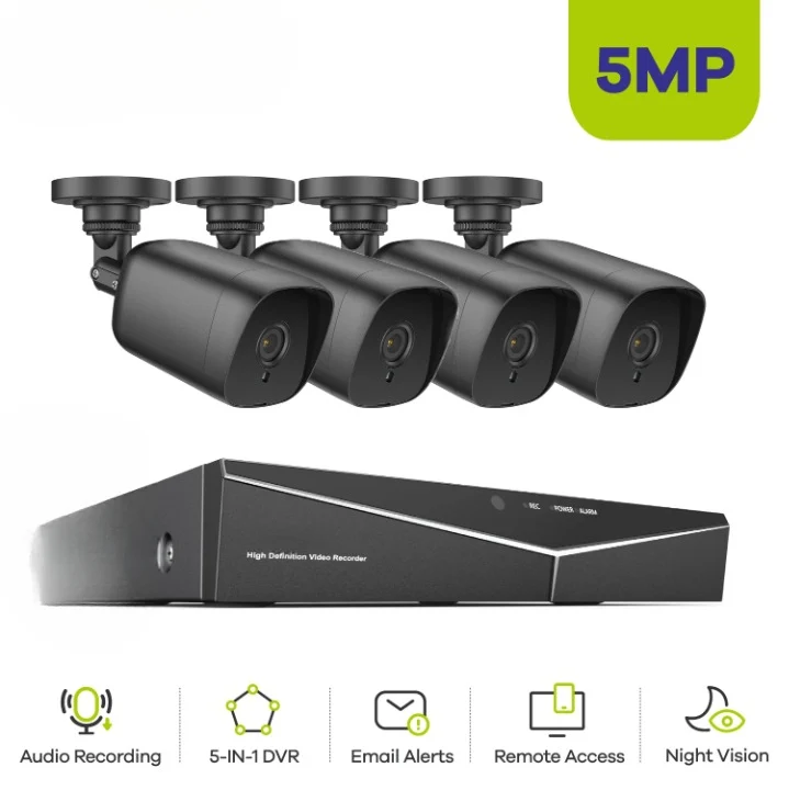 Beveiligingscamera – Bewakingscamera – CCTV Camera – Video Camera’s – 8CH HD DVR – 5MP Resolutie – Nachtzicht Tot 30 Meter - 4 Stuks - Geen Ingebouwde HDD