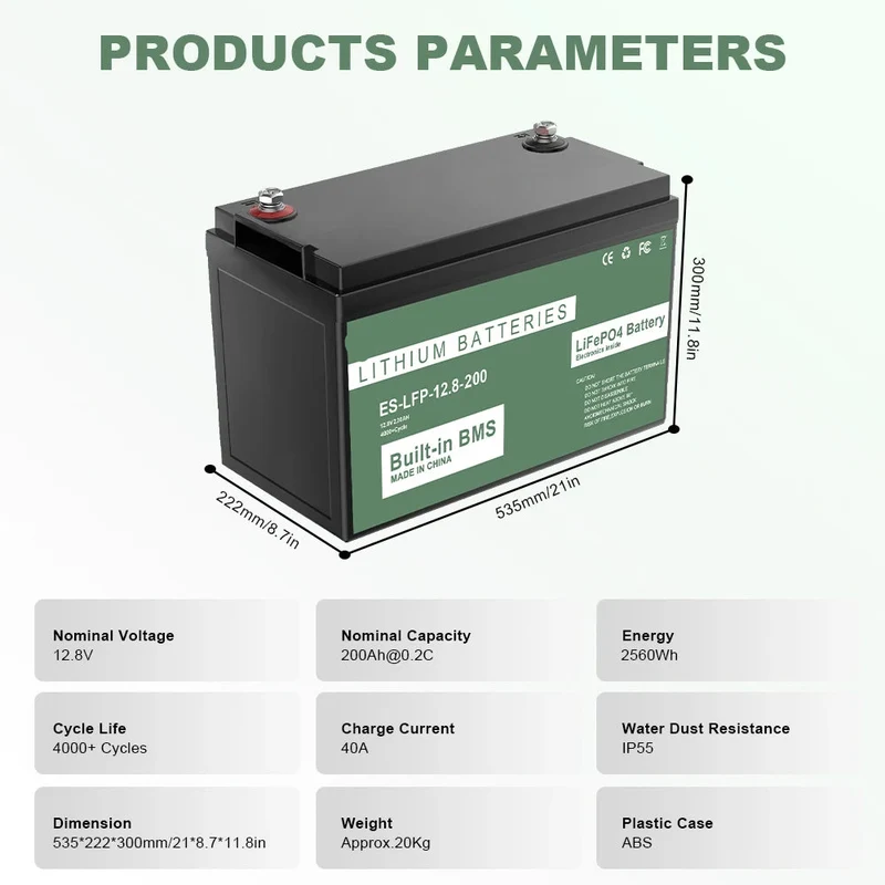 LiFePO4 Accu – Oplaadbare Batterij – Elektrische Accu – Zonnepaneel Accu – Camper Accu – 100Ah Capaciteit – IP56 Waterbestendig - 12.8V 200AH 2560WH