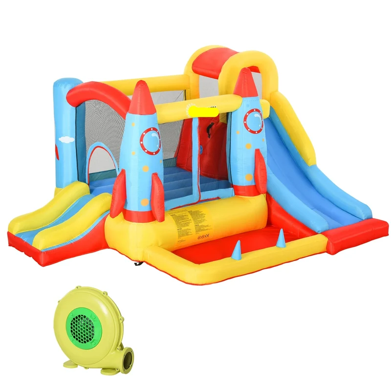 Opblaasbaar Kasteel – Speelhuis – Springkussen – Kinderspeeltoestel – Raketthema – 4 Kinderen – 330x265x185 Cm