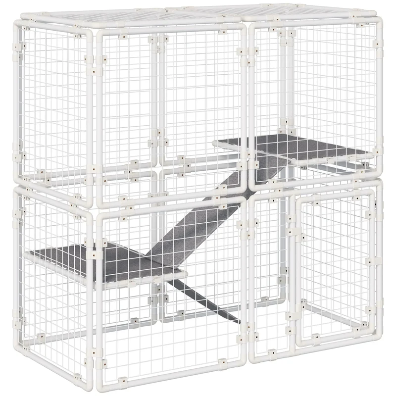 Modulaire Dierenren – Knaagdierren – Huisdierenren – Speelren – Binnenren – Stevig Staal – Vilten Mat - 143 x 74 x 140 cm