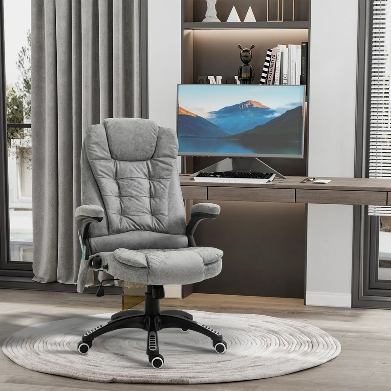 Multifunctionele Bureaustoel – Ergonomische Stoel – Massage Stoel – Comfortabele Bureaustoel – Verstelbare Rugleuning – 6 Massagepunten – Warmtefunctie - 68 x 72 x 110-120 cm - Grijs