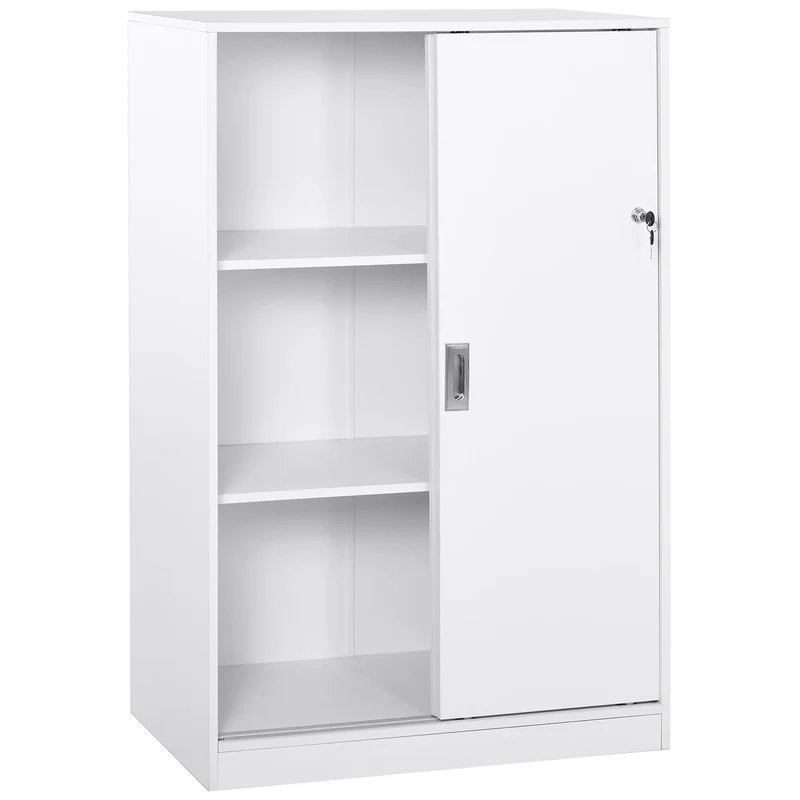 Kast Met Schuifdeuren – Opbergkast – Bureaumeubel – Documentenkast – Slot Met Sleutel – Duurzaam E1 Spaanplaat – Drie Binnenplanken - 80 x 40 x 120 cm - Wit
