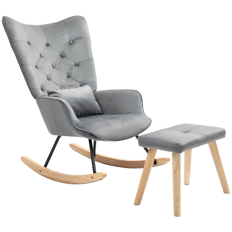 Velvet Schommelstoel – Relaxstoel – Hangstoel – Fauteuil – Lounger – Comfortabel Velvet Oppervlak – Inclusief Voetenbank