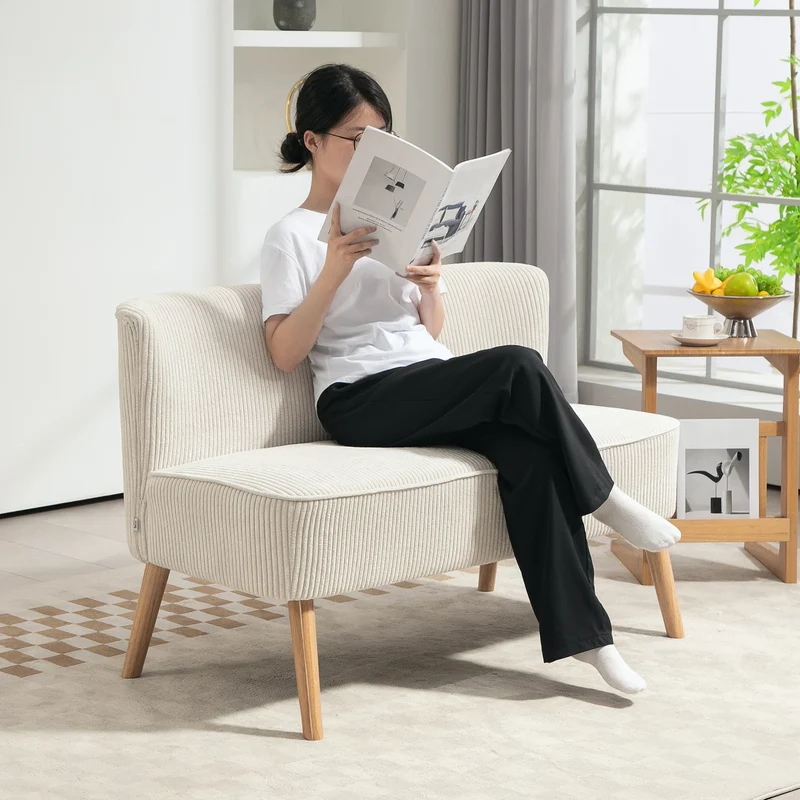 2-Zitsbank – Bank Zonder Armleuningen – Compacte Bank – Velours Sofa – Creme Wit – Ruimtebesparend Ontwerp – Zachte Spongevulling