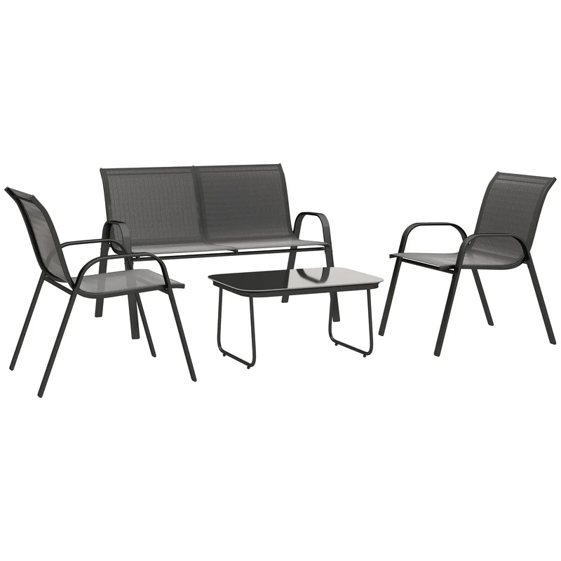 4-Delige Loungeset – Tuinset – Buitenmeubels – Loungeset Balkon – Weerbestendig – Eenvoudige Montage