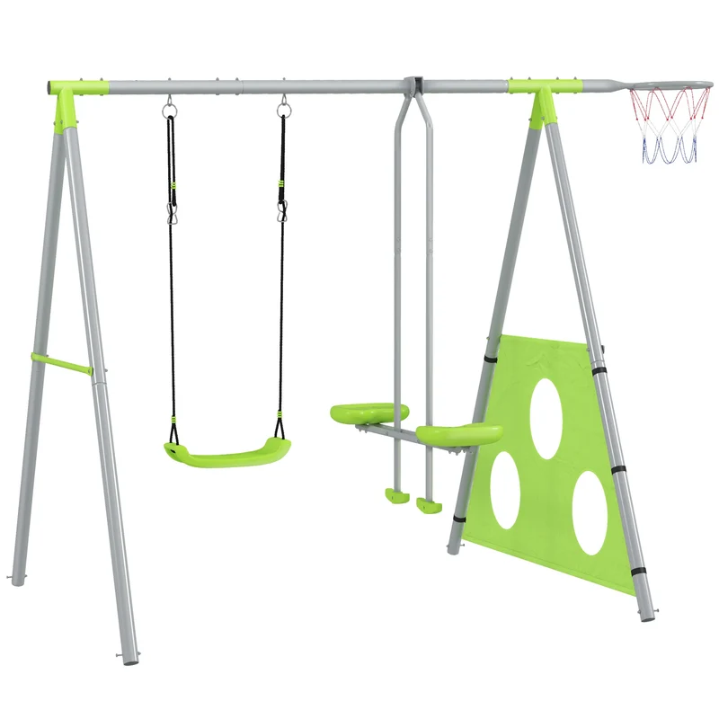 4-in-1 Schommelset – Speelset – Tuinset – Schommel – Glijbaan – Verstelbare Schommelhoogte – Stabiele Metalen Constructie