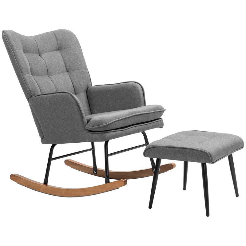 Schommelstoel – Relaxstoel – Lounge Stoel – Leesstoel – Voetenbank – Comfortabele Stoffering – Stevige Schommelbeweging