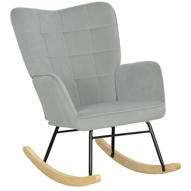 Schommelstoel – Schommelstoel Voor Volwassenen – Relaxstoel – Schommelstoel Met Armleuning – Ergonomisch Ontwerp – Beukenhout En Staal - 98 x 71 x 101 cm - Grijs