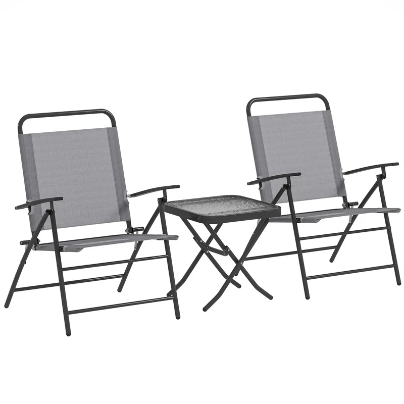 Bistroset – Buitenset – Terrasmeubilair – Balkonset – Compact – Inklapbaar – Stijlvol Stalen Frame - Donkergrijs