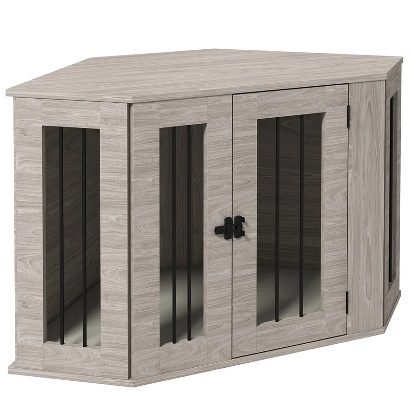 Hondenbench – Hondenhok – Hondenmand – Hond Bench – Houten Constructie – Afneembaar Kussen - 104 x 55 x 63 cm - Grijs