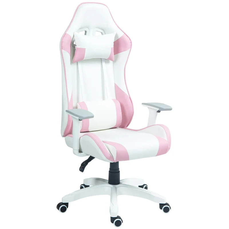 Gamingstoel – Bureaustoel – Computerstoel – Werkstoel – Ergonomisch Ontwerp – Verstelbare Armleuningen - 67 x 60 x 120-128 cm - Roze