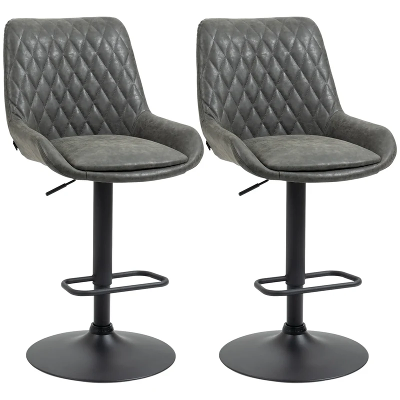 Barstoel – Barkruk – Keukenstoel – Barstoel Verstelbaar – Met Kunstleren Zitting – 360° Draaibaar – Gepoedercoat Stalen Frame - 51 x 59 x 97-117 cm - Donkergrijs