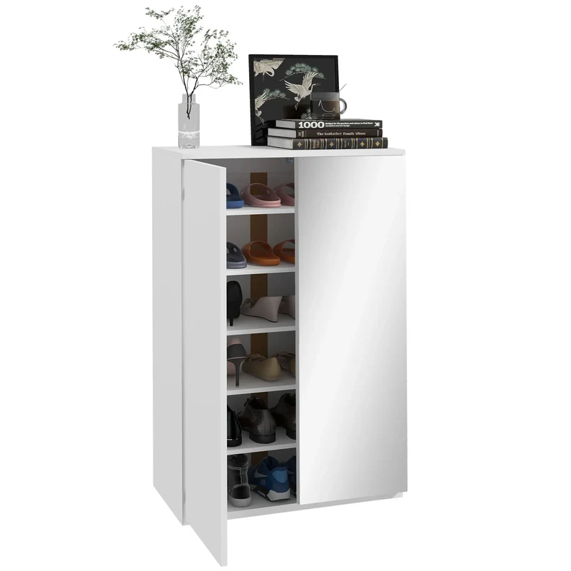 Schoenenkast – Schoenopberger – Schoenopslag – Schoenmeubel – Organisator – Melamine Hout – Vijf Verstelbare Planken - 60 x 32 x 95 cm - Wit