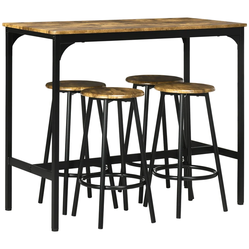 Industriële Barset – Industrieel Barmeubel – Barset Met Krukken – Compacte Barset – Metalen Frame – Duurzaam MDF – Ruimtebesparend Ontwerp