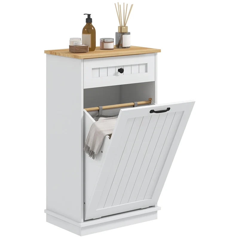 Badkamermeubel – Badkamerkast – Wasmand Meubel – Opbergmeubel – 54,5 Liter Wasmand – Gelakt MDF – Antislipvoetjes