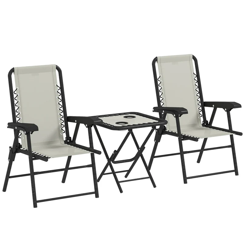 Bistroset – Buitenset – Terrasmeubilair – Balkonset – Compact – Inklapbaar – Stijlvol Stalen Frame - Crème
