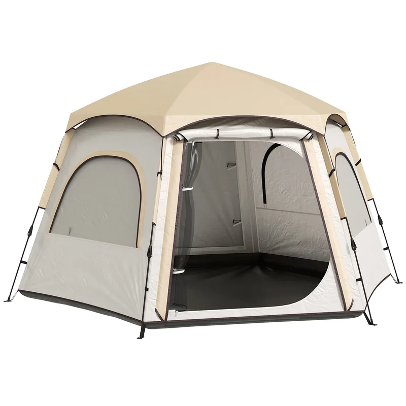 Koepeltent – Buitentent – Kampeertent – Tent Voor 3-4 Personen – Water- En Uv-Bestendig Polyester – Lichtgewicht En Compact - Wit en Beige