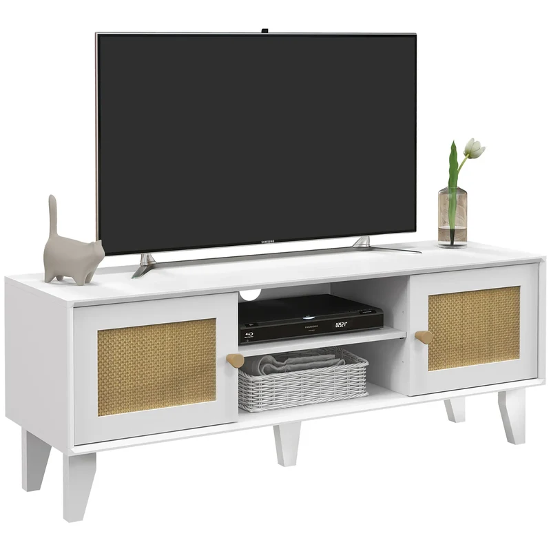 Tv-Meubel – Tv-Kast – Tv-Meubel Met Opbergruimte – Woonkamermeubel – Voor Tv Tot 55 Inch – Handgevlochten Rattan Deuren