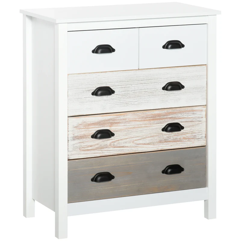 Vintage Ladekast – Ladekast Met Laden – Opbergkast – Kast Met Poten – MDF En Dennenhout – Vijf Lades – Kleurenmix