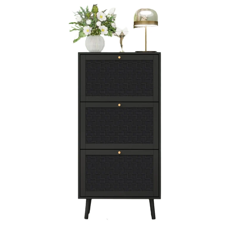Schoenenkast – Schoenopberger – Schoenrek – Schoenmeubel – Modulaire Indeling – Krasbestendig MDF – Handgemaakte Geweven Deuren - 60 x 24 x 121 cm - Zwart