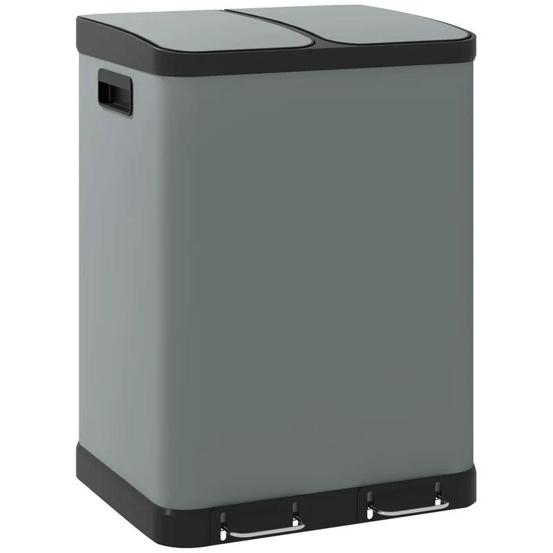 Dubbele Afvalbak – Afvalemmer – Vuilnisbak – Afvalscheider – Prullenbak – 2X30 Liter – Vingerafdrukbestendig – Voetpedaal
