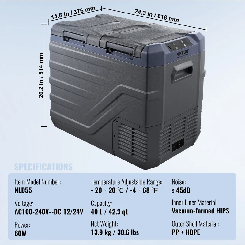 SucceBuy Car Refrigerator Dual Zone Portable Freezer Car Refrigerator Fridge Adjustable Range 12/24V DC and A Compressor Freezer