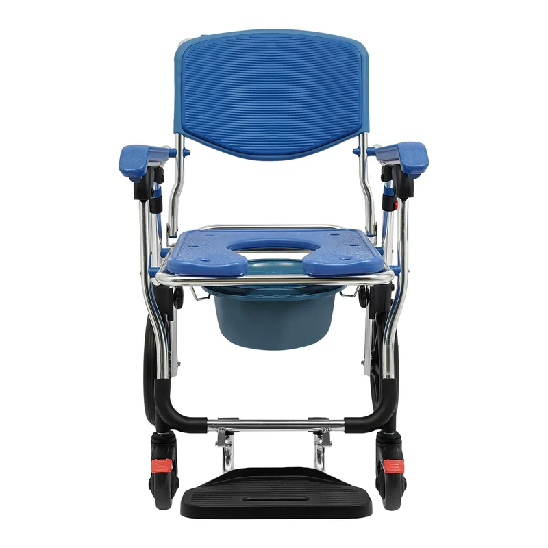 Doucherolstoel – Shower Commode Rolstoel – Bedpanstoel – Licht Aluminium Frame – Opvouwbaar Frame – Ergonomisch Kussen