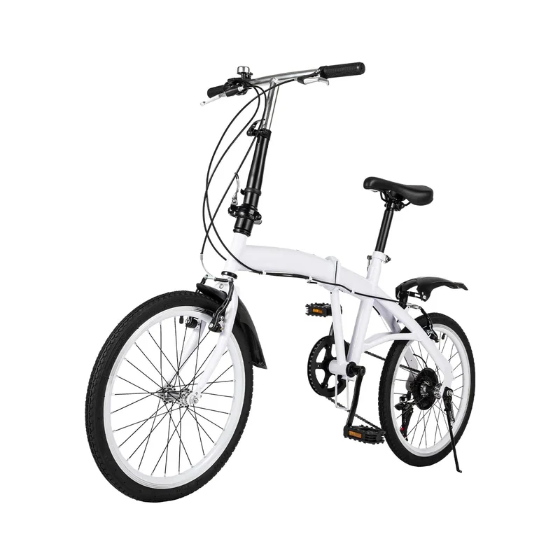 Vouwfiets Kinderfiets – Inklapbare Fiets – Stevige Fiets – Verstelbare Kinderfiets – 6 Versnellingen – Robuust Stalen Frame - Wit