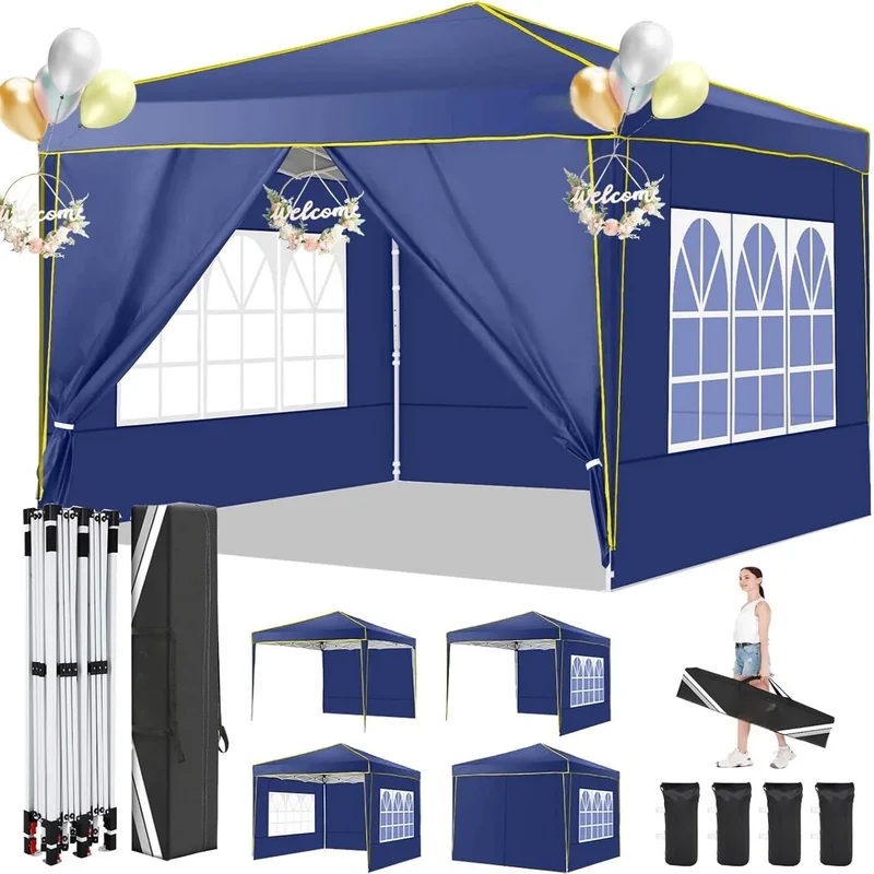 Partytent – Vouwtent – Tent – Schaduwdoek – Waterdicht – UV-Bescherming 50+ - Metalen Frame – 3 x 3 Meter - Marineblauw