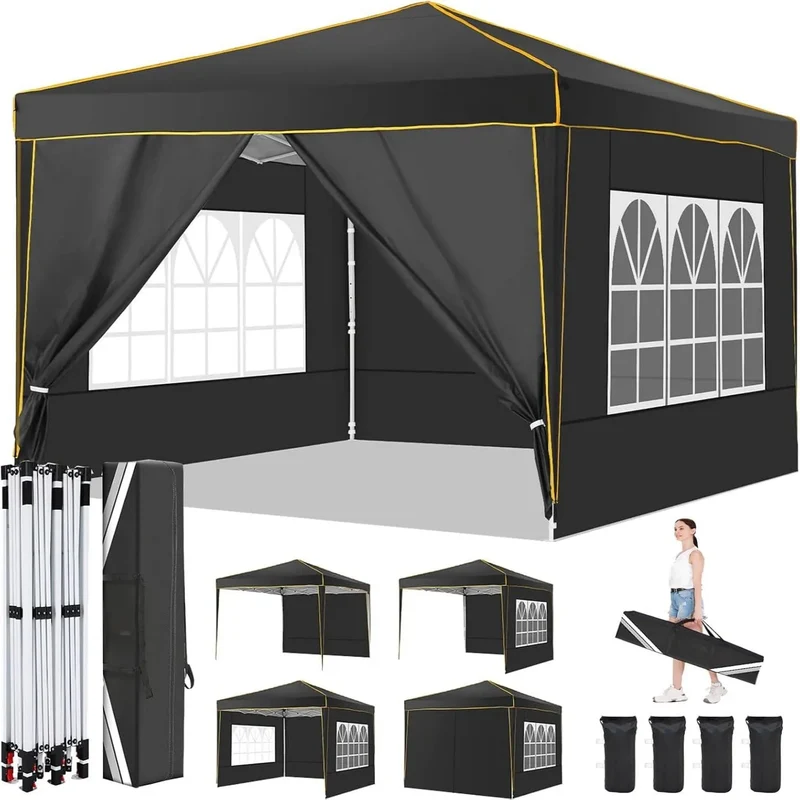 Partytent – Vouwtent – Tent – Schaduwdoek – Waterdicht – UV-Bescherming 50+ - Metalen Frame – 3 x 3 Meter - Zwart