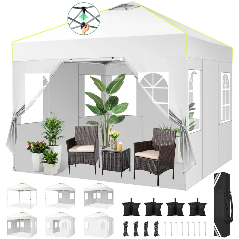 Pop-Up Tent – Vouwtent – Evenemententent – Marktkraamtent – Waterdicht Oxford Doek – UPF 50+ Bescherming – Verstelbare Hoogte - 3 x 3 m - Wit
