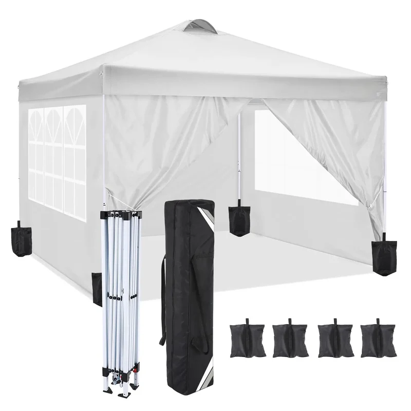 Vouwtent – Overkapping – Partytent – Schaduwdoek – Buitenpaviljoen – Waterdicht 210D Oxford – Inclusief Zijwanden Met Ramen - 3x3m - Wit