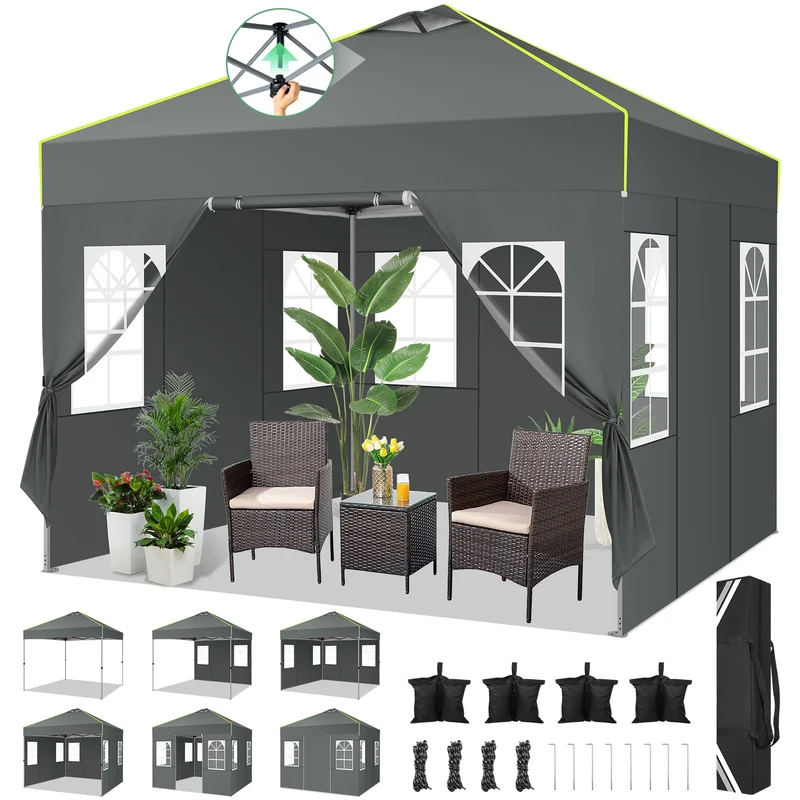Pop-Up Tent – Vouwtent – Evenemententent – Marktkraamtent – Waterdicht Oxford Doek – UPF 50+ Bescherming – Verstelbare Hoogte - 3 x 3 m - Grijs