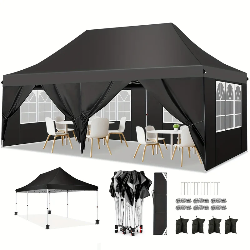Partytent – Feesttent – Evenemententent – Tuinfeesttent – Grote Afmetingen 3x6 Meter – Waterdicht Oxford 210D - Zwart