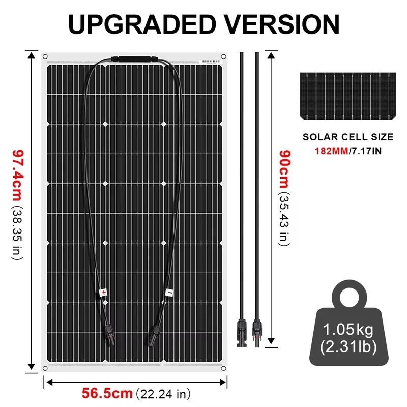 Flexibel Zonnepaneel – Semi Flexibel Paneel – Draagbaar Zonnepaneel – Lichtgewicht Solar – 100 Watt Vermogen – IP65 Waterdicht