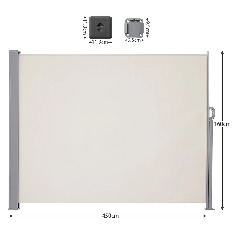 Uitschuifbaar Zijscherm – Balkon Afdekking – Privacy Scherm – Windscherm – Zonwering – Robuust Metalen Frame – Waterafstotend Polyester Doek