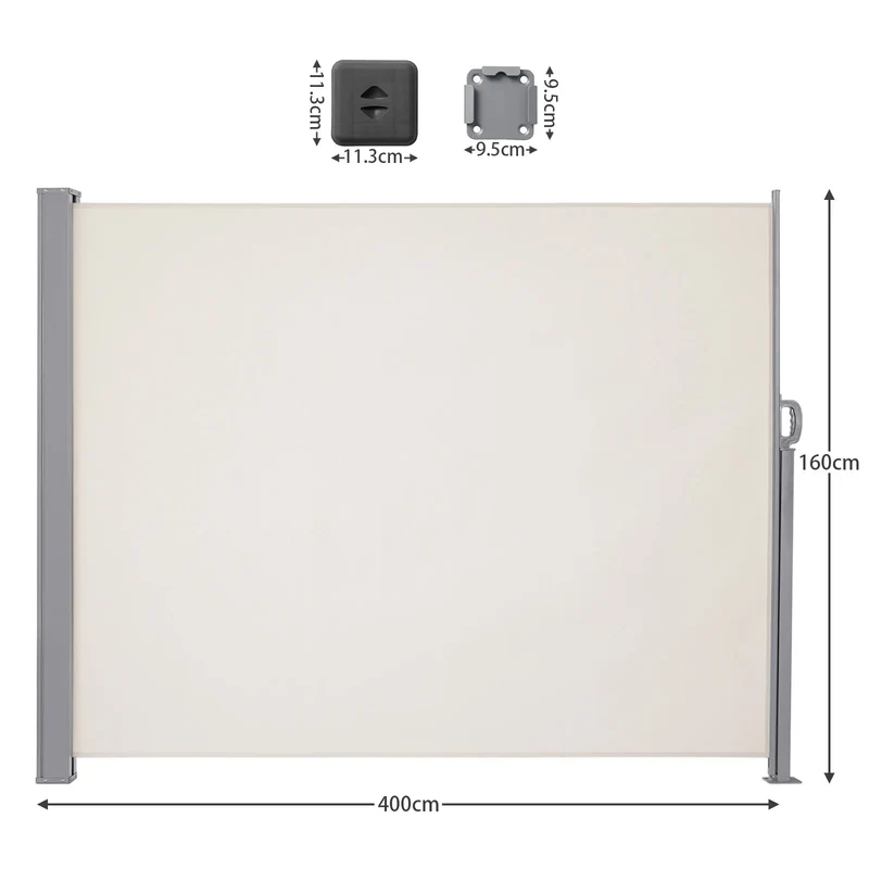 Uitschuifbaar Zijscherm – Windscherm – Privacyscherm – Balkonwand – Terrasscherm – Metalen Frame – Waterafstotend Polyester Doek