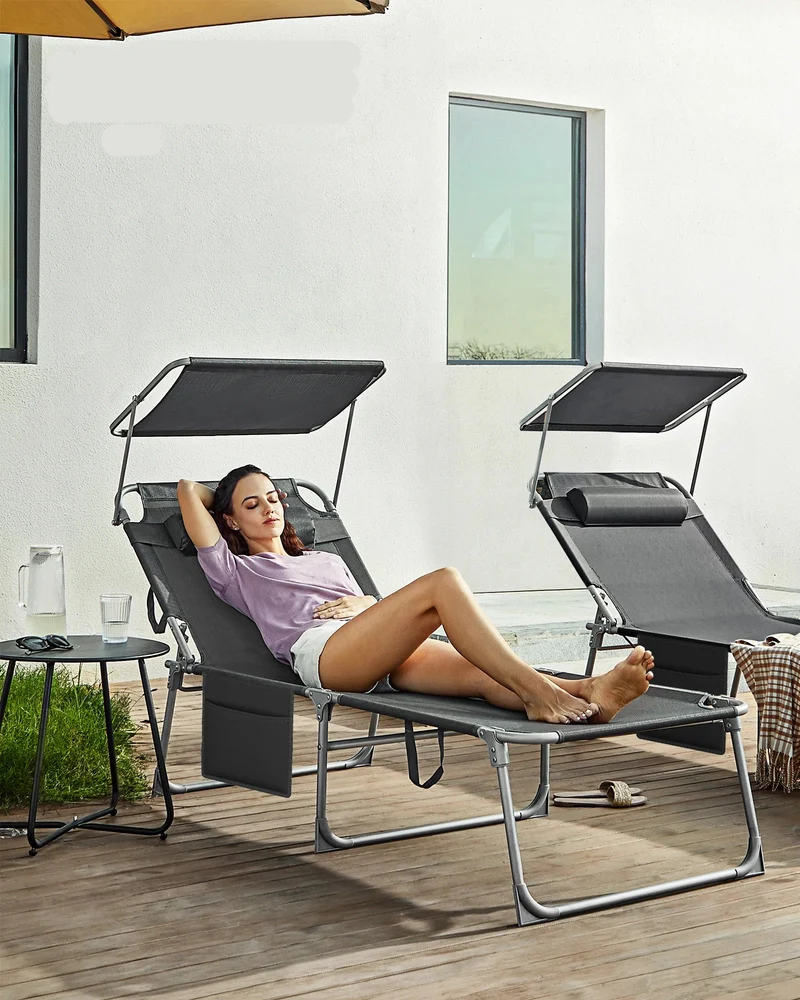 Zonne-Ligstoel – Comfortabele Ligstoel – Tuinstoel – Strandstoel – Met Handige Zijtas – Stalen Frame – Maximaal 150 Kg