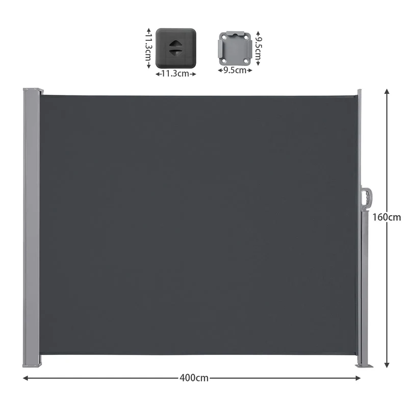 Zijdelingse Luifel – Balkonzeil – Terrasdoek – Privacy Scherm – Windscherm – Waterafstotend Polyester – Verstelbaar Frame - 160x400cm - Grijs