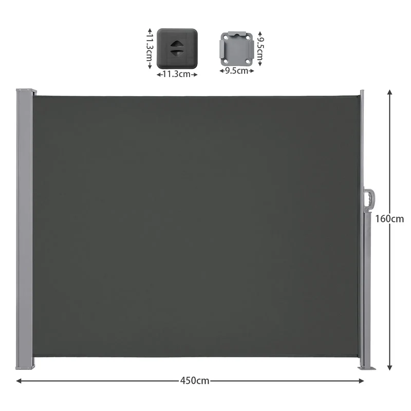 Zijdelingse Luifel – Balkonzeil – Terrasdoek – Privacy Scherm – Windscherm – Waterafstotend Polyester – Verstelbaar Frame - 160x450cm - Grijs