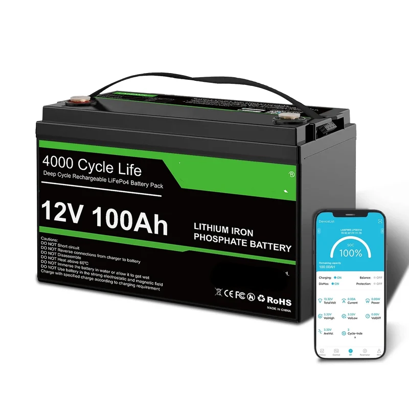 LiFePO4 Batterij – 12V Accu – Camper Accu – Zonne-energie Batterij – Energieopslag – 100Ah Capaciteit – IP65 Behuizing