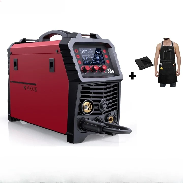 6-In-1 MIG-Lasmachine – MIG-Lasser – TIG-Lasser – MMA-Lasser – Spotlasser – 220V – Synergische Digitale Besturing - Met Leren Schort